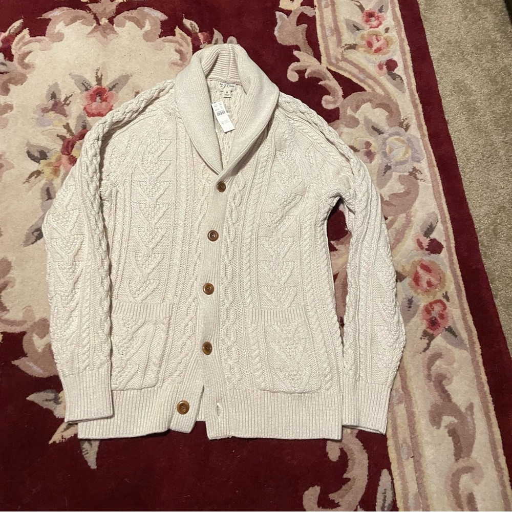 NWT J Crew Chunky Cableknit Sweater Cardigan Beige Size M